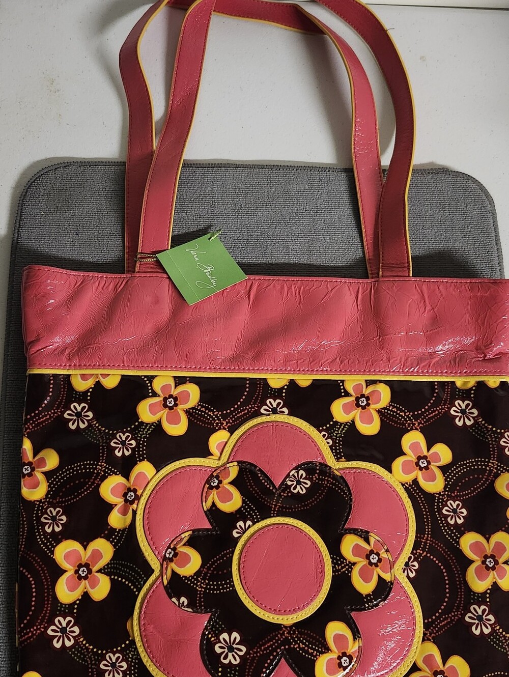 Pink Floral Tote Bag with Yellow Accents